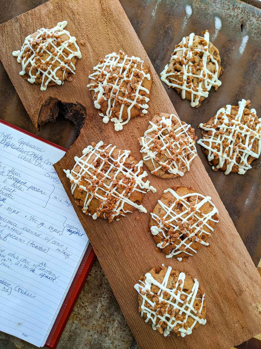 Applesauce-Toffee Cookies with White Chocolate Swizzle
