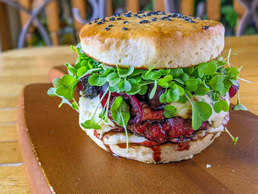 Smoked Blue Cheese Burgers with Warm Saskatoon Berry-Red Onion Relish